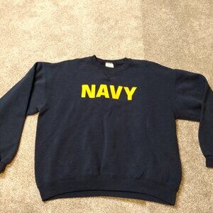 Vintage MJ Soffe US Navy V-insert Crewneck Sweatshirt Youth XL Blue 90s 80s